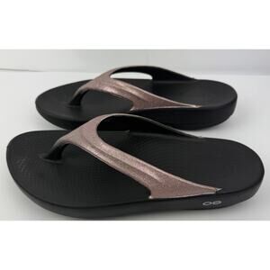 Oofos Womens OOlala Luxe Recovery Sandal Sz 41 W10 Rose Sparkle Thong Sport Shoe